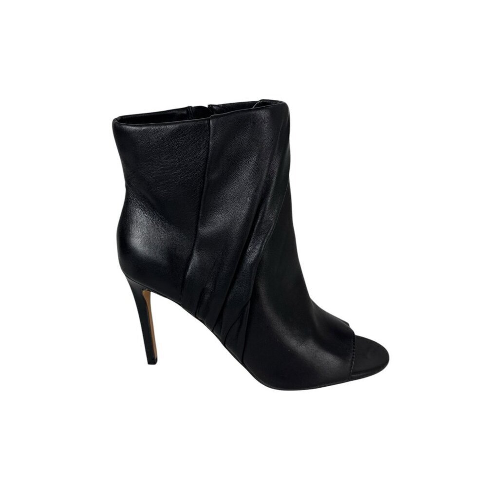 Vince Camuto Atonna Women's 8.5M Black Soft Drape Peep Toe Leather Boot‎ NWOB